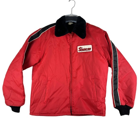 Vintage Snap-on Jacket Mens Medium Red Nylon Bomber Fur Collar Horizon 80s USA